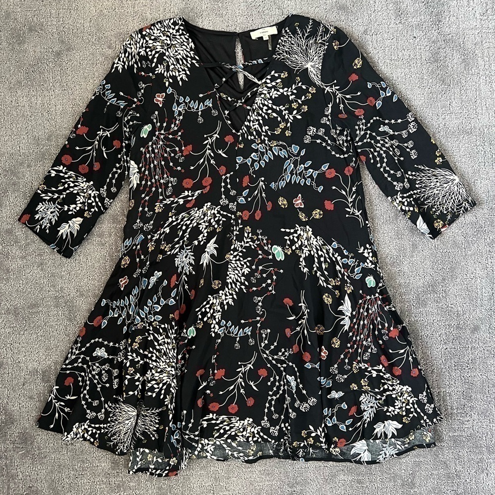 Entro Long Sleeve Black Floral Print Mini Dress